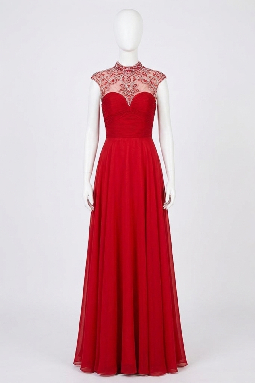 NEW ANGELA & ALISON mock-neck prom dress in hot red